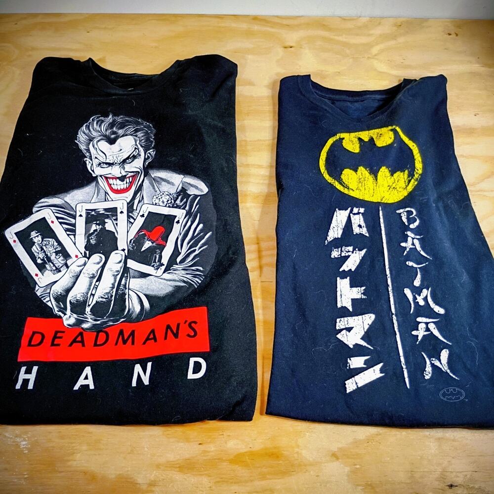 Lot of 2 Batman & Joker T-Shirts Mens 2XL Black Graphic Tee Deadman's Hand DC
